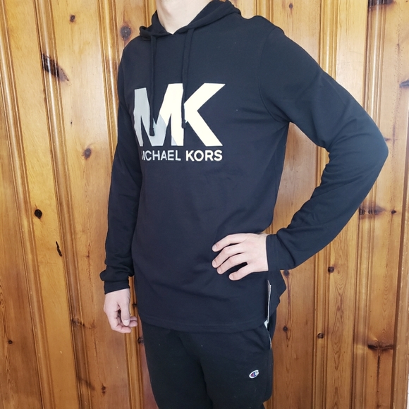 Michael Kors MK Logo Men's Loungewear Long sleeve Hooded T-shirt. Color Black. - Picture 1 of 10